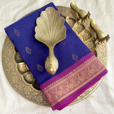 Navy Blue Kanchi Cotton Saree with Golden Border - Handloom - VS3685